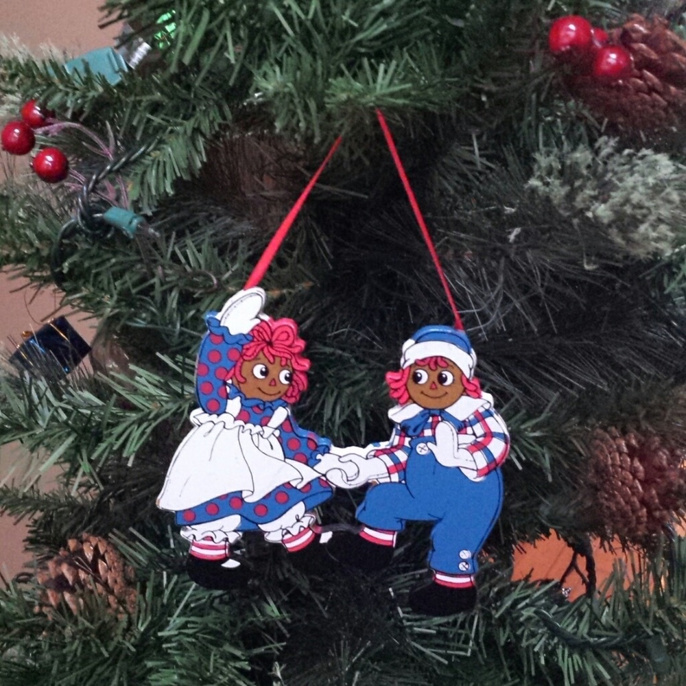 Rare vintage Raggedy Ann and Andy wooden ornament